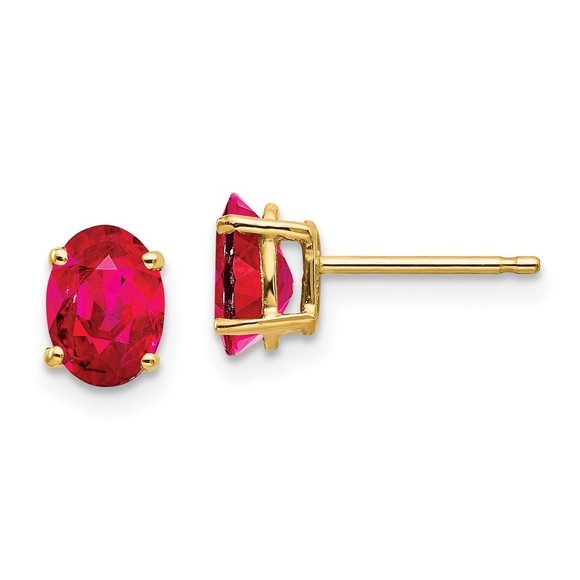 14k Yellow Gold Red Ruby (July Birthstone) Post Earrings - Picture 1 of 3